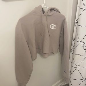 Tan cropped Champion hoodie. Size Medium.
